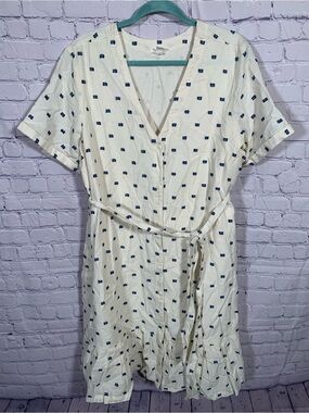 Caslon Women Embroidered Button Front Knee Length Dress Sz 1X V-Neck Boho Casual